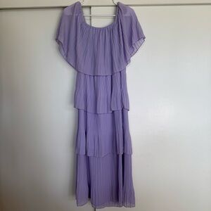 Elegant Lavender Tiered Off Shoulder Midi Dress